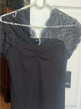 BCBG Black Strapless Dress with Lace Overlay